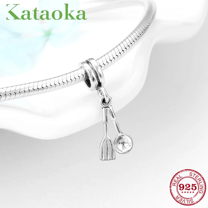 

New 925 Sterling Silver shovel and Spoon for cooking Charms For Jewelry making Fit Original Pandora Charm Bracelet 2018