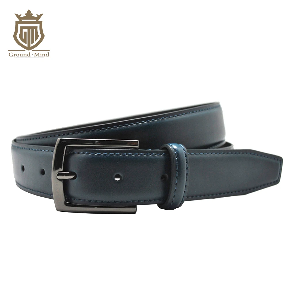 

Luxury Burnished Leather Men's Belts High Quality Soft Pull Up Leather Designer Belt for Men (Brow&Navy blue)