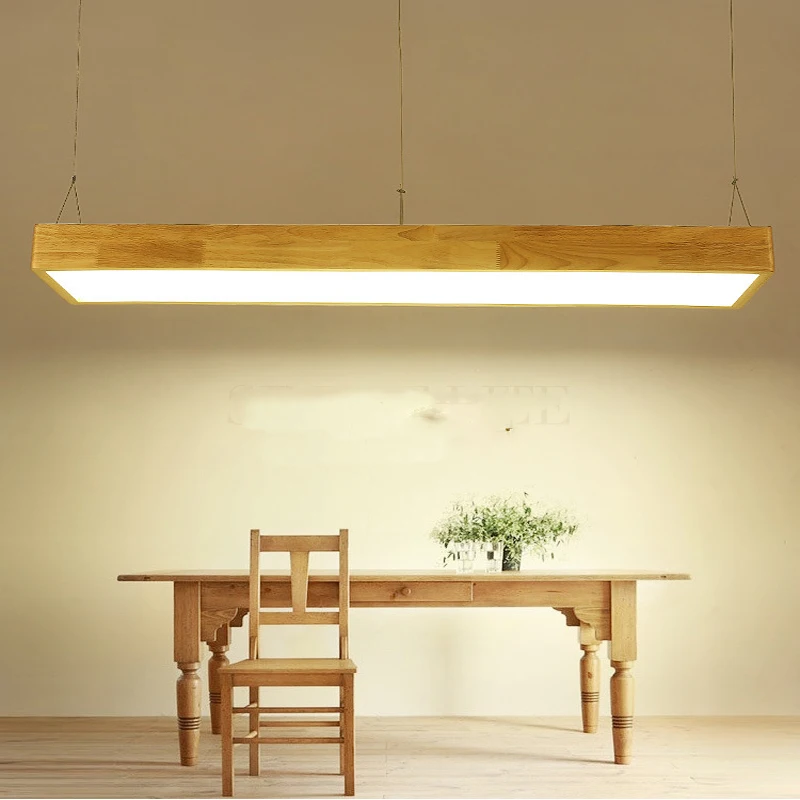 

Restaurant lights chandeliers wooden minimalist Nordic study rectangular bar Japanese-style LED solid wood office creative lamp