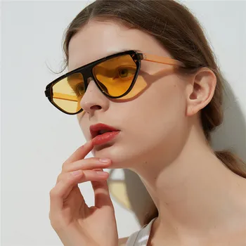 

2018 Trending Style Flat Top Sunglasses Women Fashion Yellow Fashion Sun Glasses Female Brand Tringle Acetate Eyewear UV400