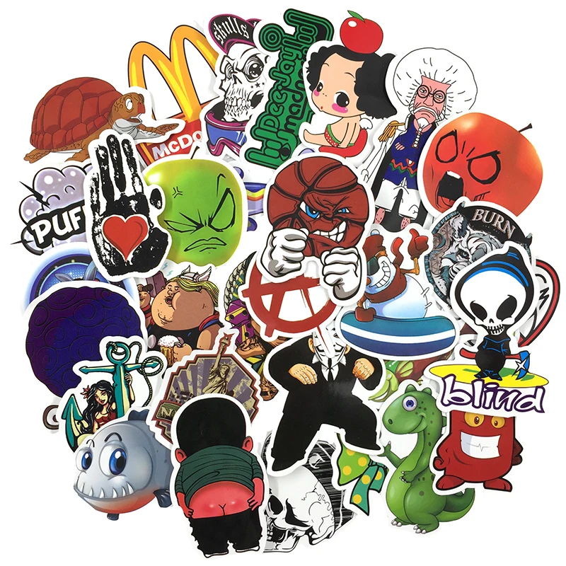 100pcs Mixed Cartoon Toy Stickers for Car Styling Bike Motorcycle Phone Laptop Travel Luggage Cool Funny Sticker Bomb JDM Decals