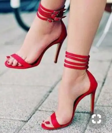 

Hot Selling Red Leather Women Sandals Cut-out Ankle Strap Buckle Thin Heel Summer Shoes Plus Size 10 Gladiator Sandals Shoes