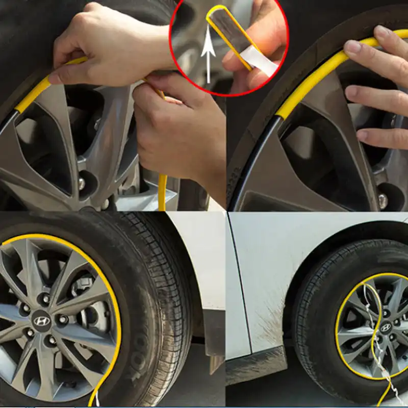 Happy Shop Car Trim Strip 8m Car Decoration Strips Wheel Stickers Tire Rim Protection Ring Anti-Scratch Anti-Collision Strip Auto Modify Trim Accessories Universal Color : Silver