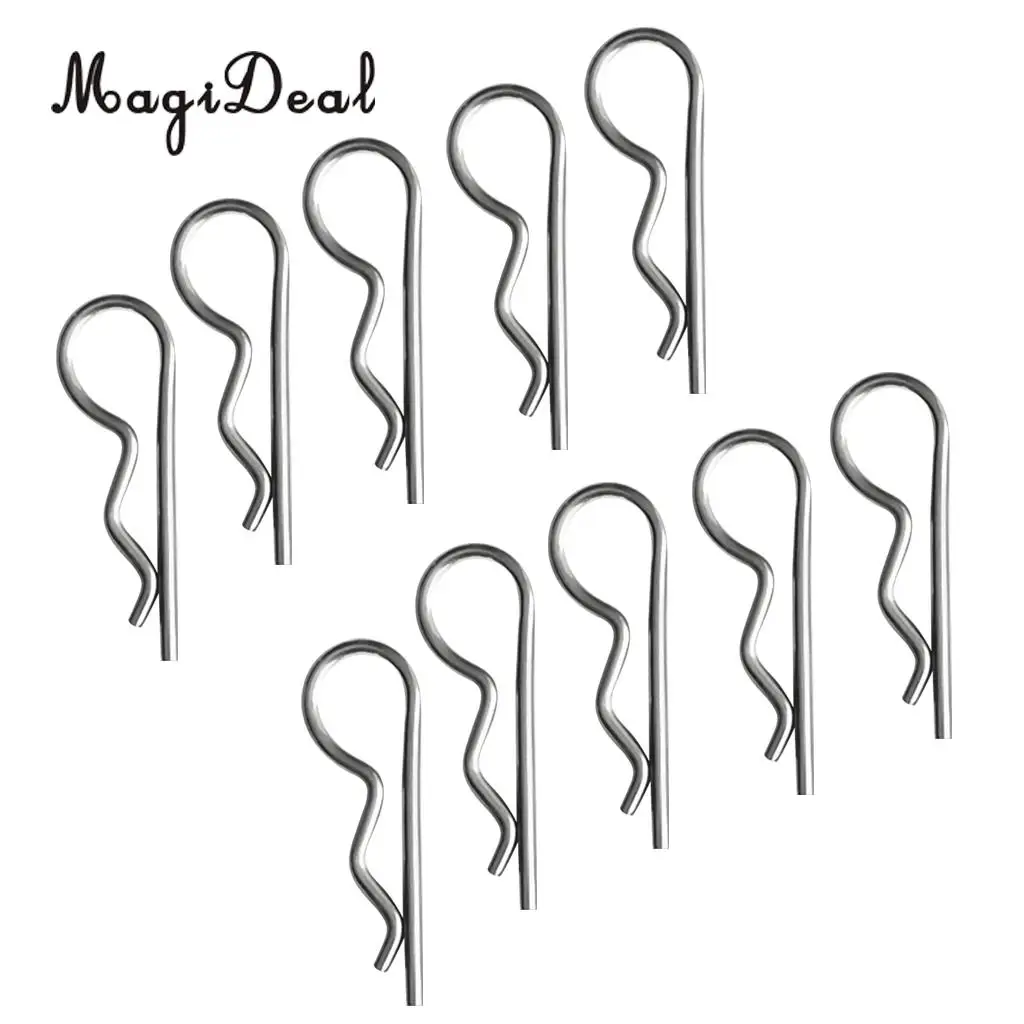 MagiDeal Strong Durable 10Pcs Marine Stainless Steel R Retaining Clip Spring Cotter Pin 1.2x22mm for Rowing Sailing Boating Acce