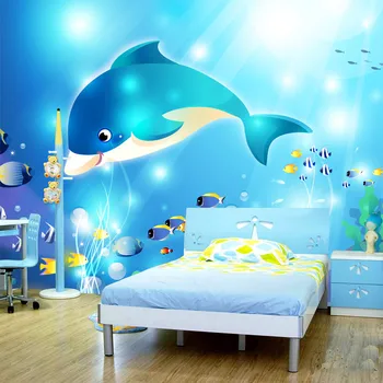 

Custom 3D Photo Wallpaper Underwater World Dolphin Children Room Bedroom Decoration Non-woven Mural Painting Wallpaper Modern