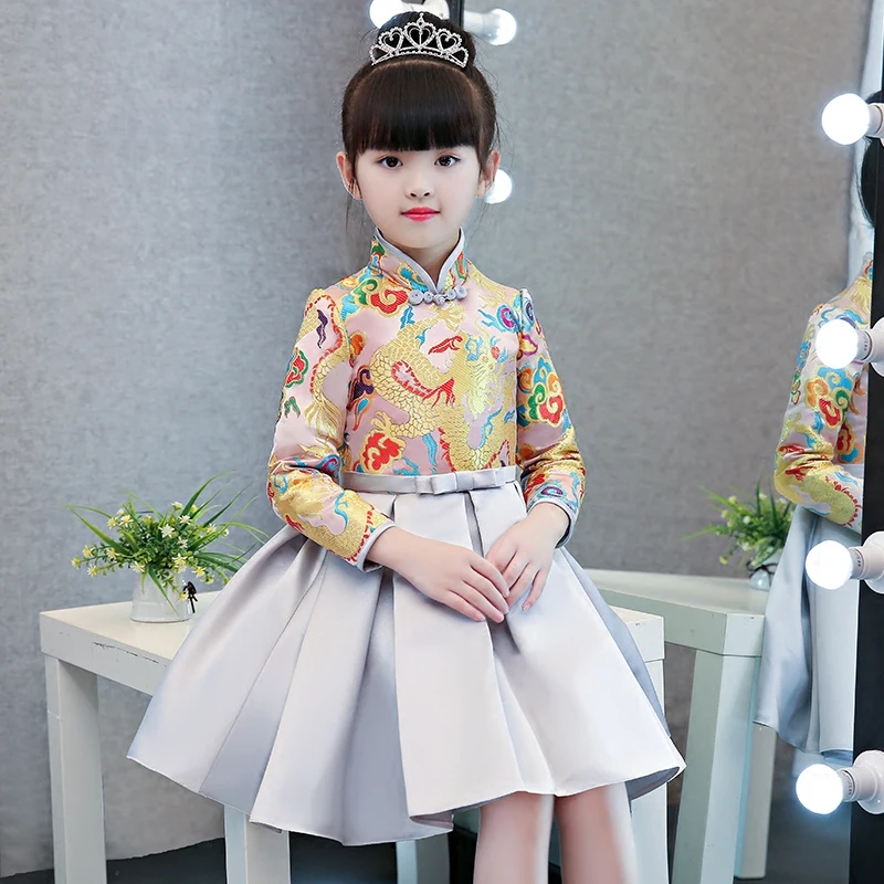 

2019New Arrival Children Kids High Quality Chinese Traditional Cheongsam Dress For New Year Spring Festival Birthday Party Dress