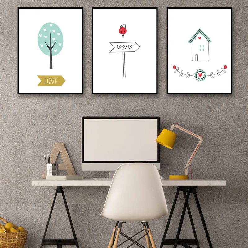 Minimalist-Nordic-Style-Bedroom-Decoration-Arrow-Tree-House-Modern-Youth-Love-Canvas-Wall-Pictures-Art-Printed