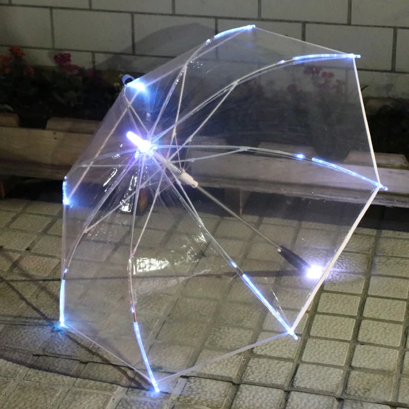 

LED Light Transparent Unbrella For Environmental Gift Shining Glowing Umbrellas Party Activity props Long Handle Umbrellas