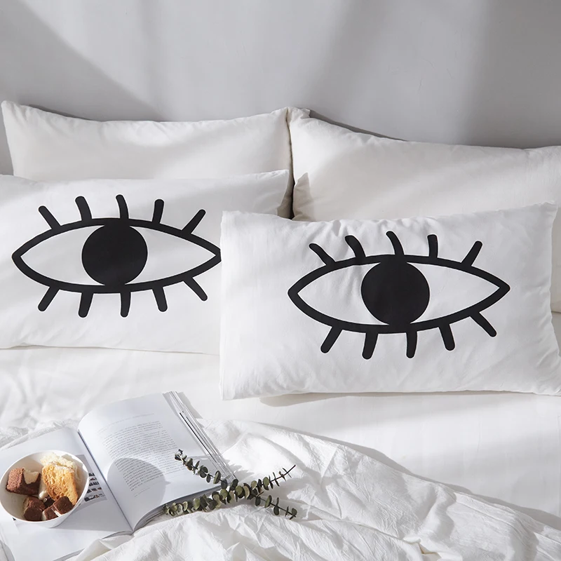 

Cilected Eyes Printed Cotton Pillowcase Bedding For Couple Black White Eyelash Pillow Cover For Adults Bedroom Sleeping 1 Pair