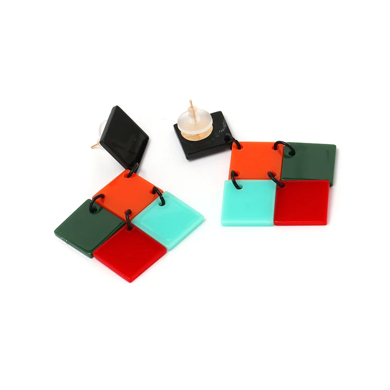 JUJIA новые серьги-капли из акриловой смолы для женщин Разноцветные квадратные геометрические свисающие серьги женские ювелирные изделия подарки