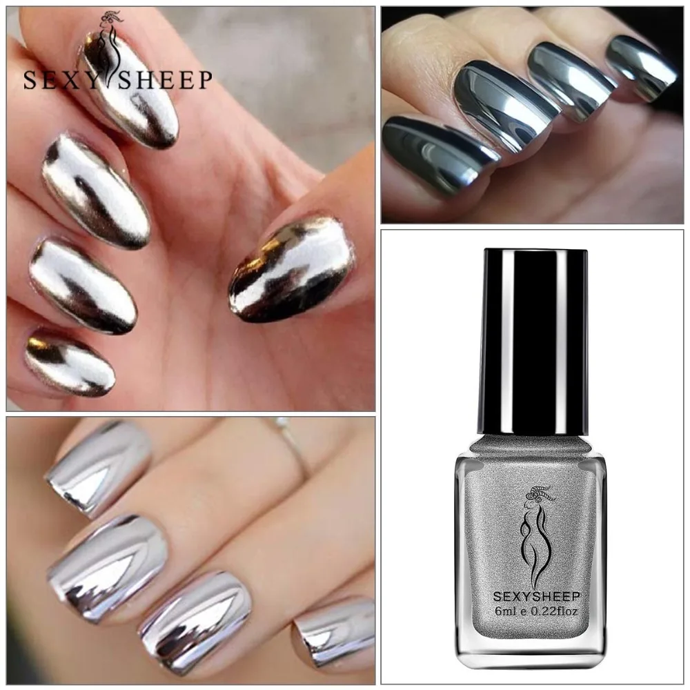 Mirror Effect Metallic Nail Polish Pretty Shiny Mirror Glitter Long