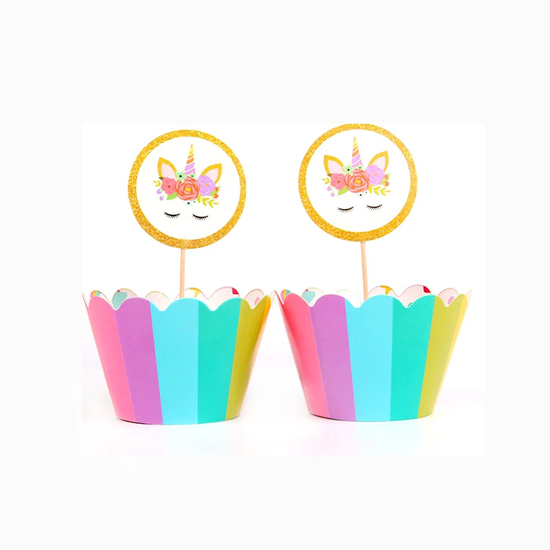 Облако Радуга Единорог детский день рождения праздник принадлежности для вечеринок бумажный лоток флаг чашки одноразовые посуда набор - Цвет: 24pcs cupcake wrappe