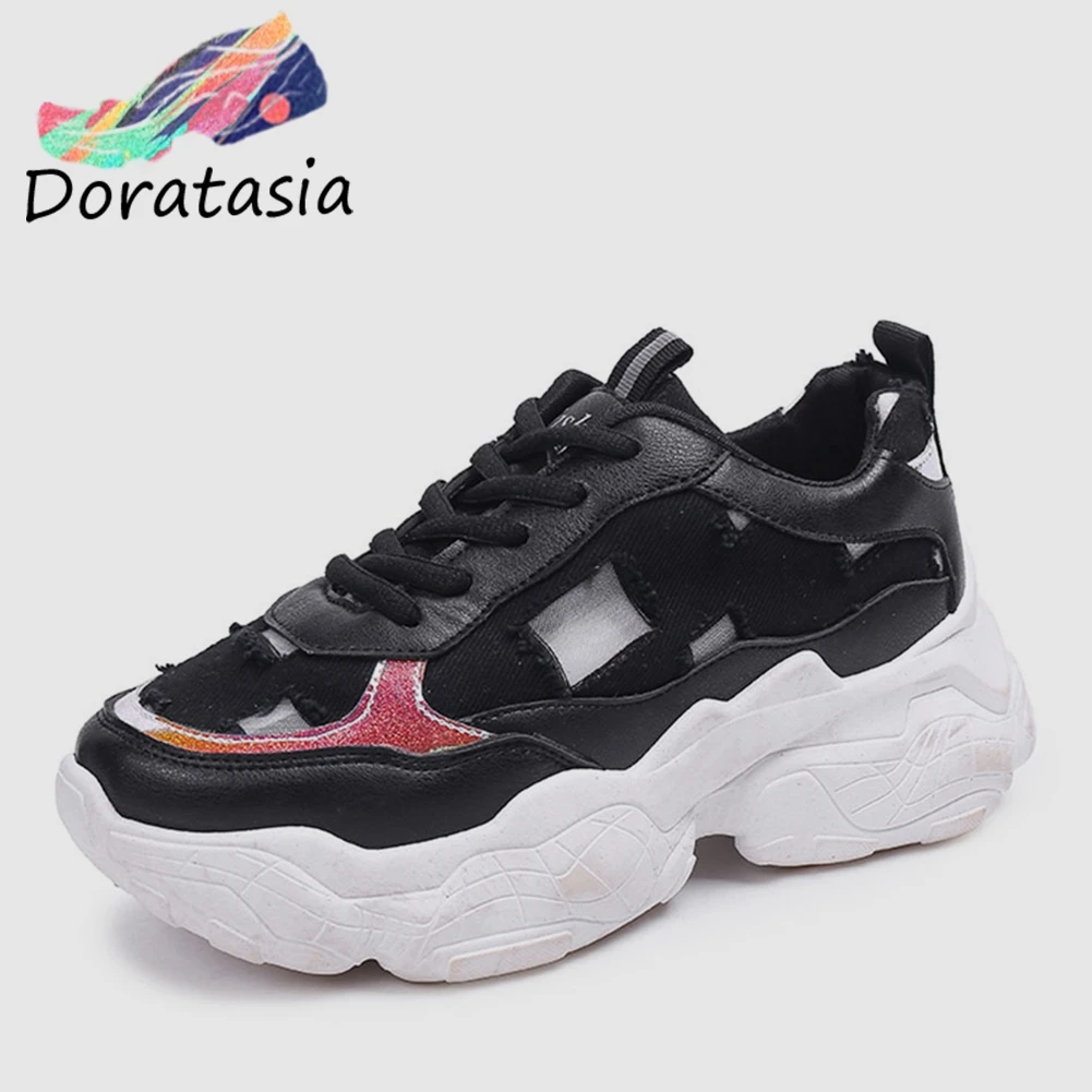 

DORATASIA New Fashion Sneakers Ladies Chunky Heels Hollow Women Shoes Woman Casual Soft Summer Autumn Flats 2019 Dad Shoes