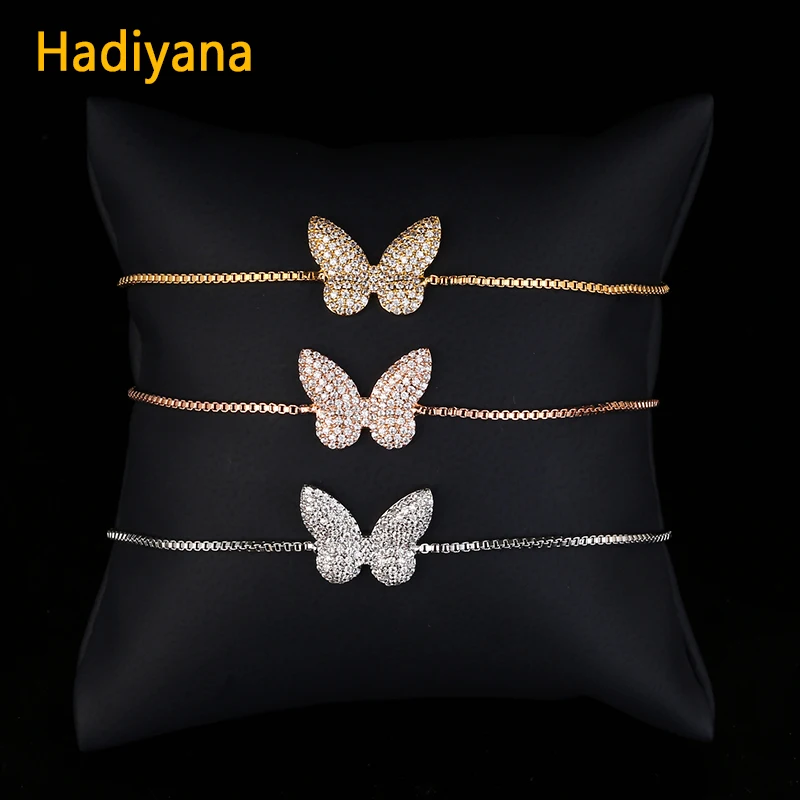 

Hadiyana New AAA Cubic Zircon 3pcs Color butterfly Bracelet sets Base Copper For Women Gift SL368