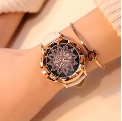 Женские кварцевые наручные часы в стиле ретро с цветным мрамором, кварцевые аналоговые женские повседневные часы с цветком - Цвет: white