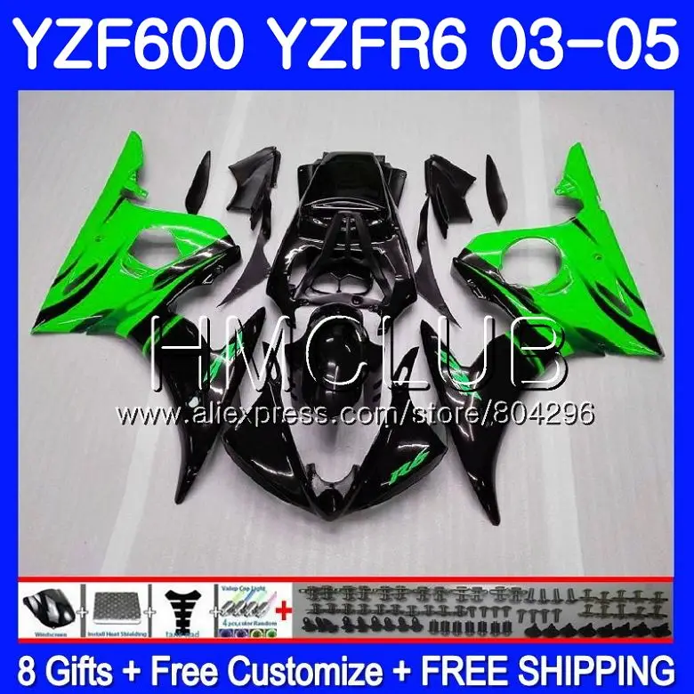 

Bodywork For YAMAHA YZF-R6 Green flames 03 05 YZF600 YZFR6 03 04 05 101HM20 YZF-R600 YZF 600 R 6 YZF R6 2003 2004 2005 Fairings
