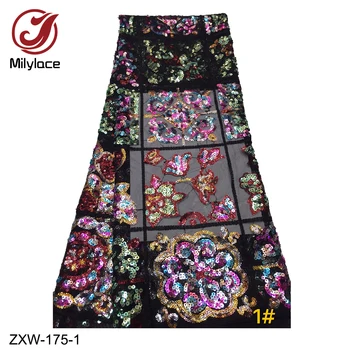 

Gorgeous Sequins Embroidery Lace Fabric High Quality Nigeria French Color Sequins Tulle Mesh Lace Fabric for Party Dress ZXW-175