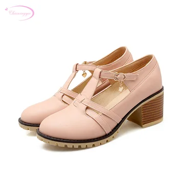 

Chainingyee casual style round toe pumps metal belt buckle waterproof black pink white blue beige high-heeled women's shoes