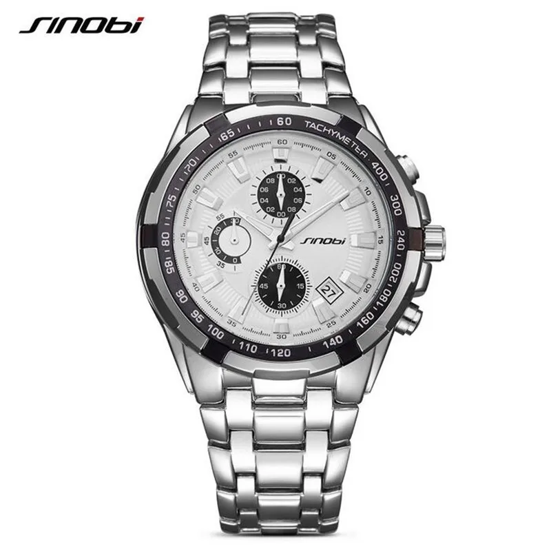 

SINOBI Male Sport Quartz Watch Men Stainless Steel Band Wristwatch Calendar Stopwatch Waterproof Clock Relogio Masculino N11