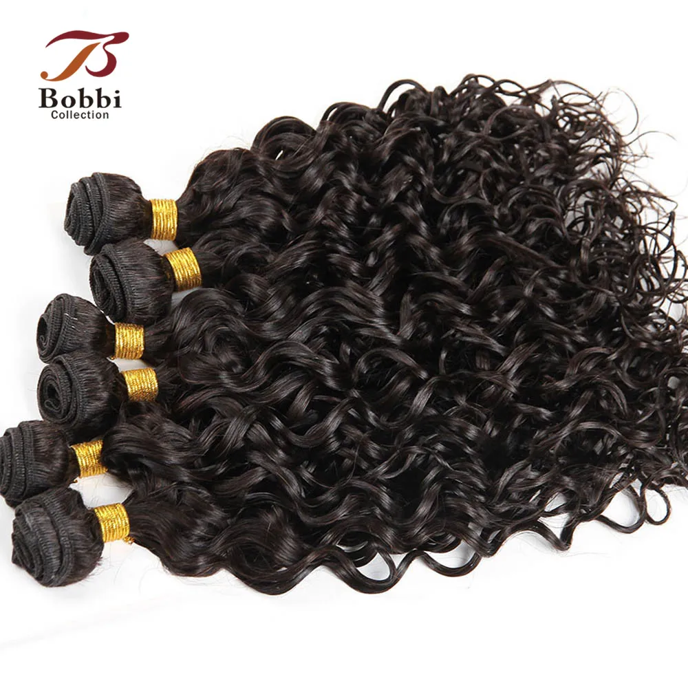 

Bobbi Collection 6 pcs Water Wave Human Hair Weave 1 Set for full Head Natural Color Indian Remy Hair Extensions 210g/set
