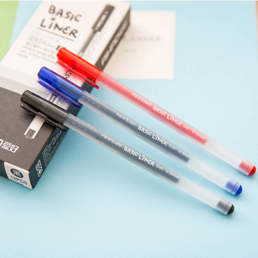 

12 Pcs Basic Liner Roller Ball Pen for Writing Signature 0.5mm Ballpoint 3 Color Gel Ink Pens Office Tools School Supplies