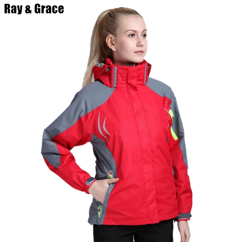 

RAY GRACE Women Hiking Jacket Waterproof Winter Thermal Fleece Windproof Shell 2pcs Outdoor Sports Clothing Women's Camping Coat