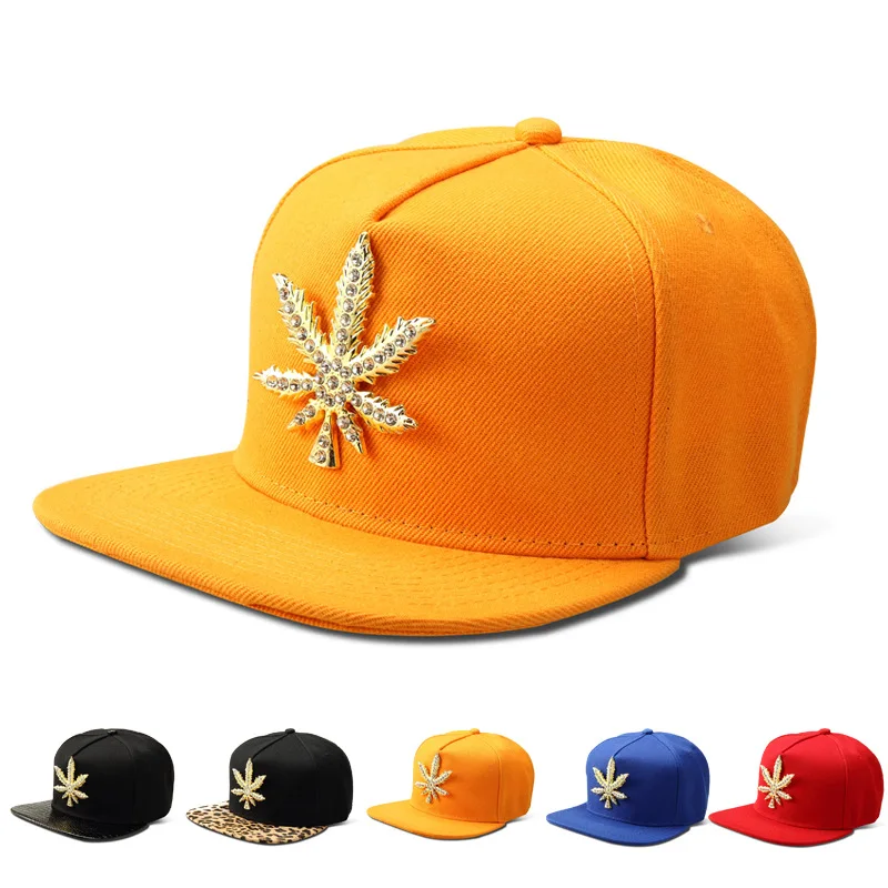 

Mens Hip Hop Metal Rhinestone Weed Hat Baseball Caps Casual Cotton Adjustable Snapback Hats Snapback Rap Style Black Blue