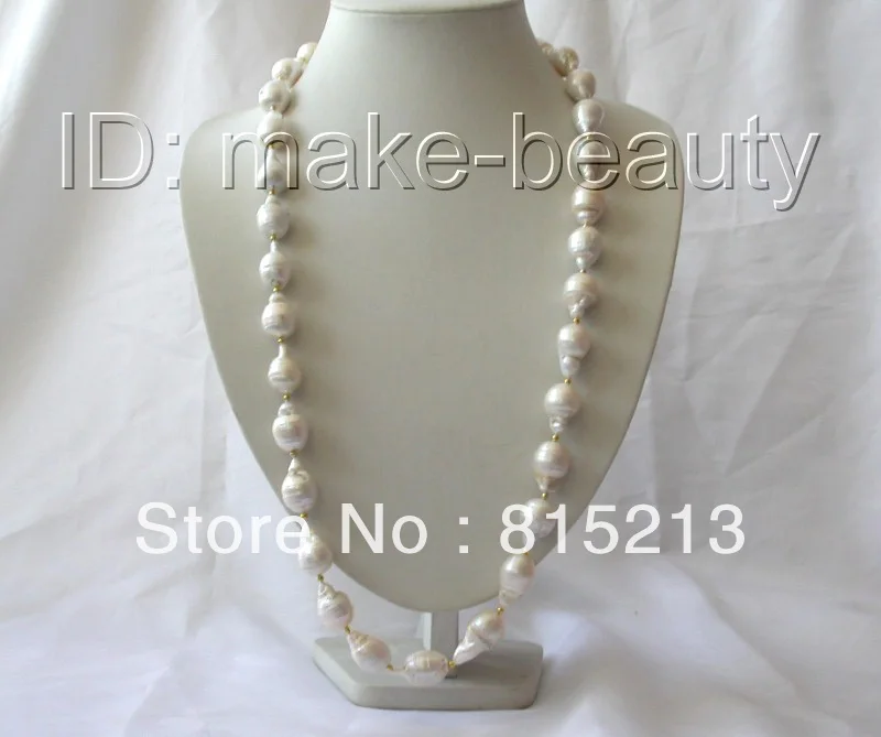 

ddh00447 long big 22mm baroque white keshi reborn freshwater pearl necklace 14K