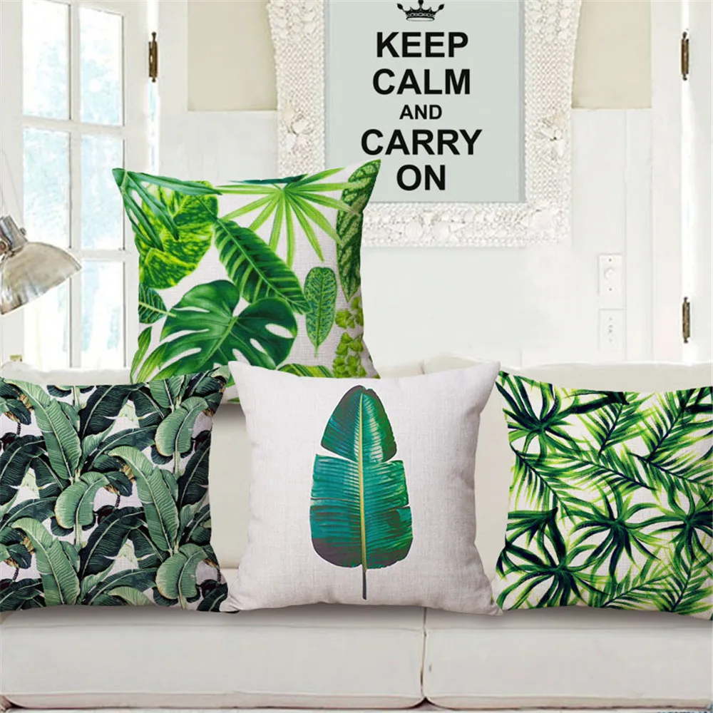 

Decorative throw pillow cover green Tropical plants cotton linen seat cushion cover for sofa home decoration cojines almofadas