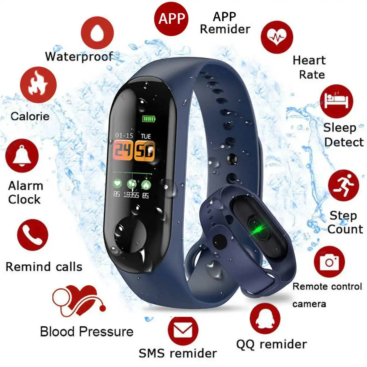 

M3 Smart Watch Heart Rate Monitor Fitness Tracker Bracelet Smartwatch Color Screen Blood Pressure Pedomater Sport Wristband