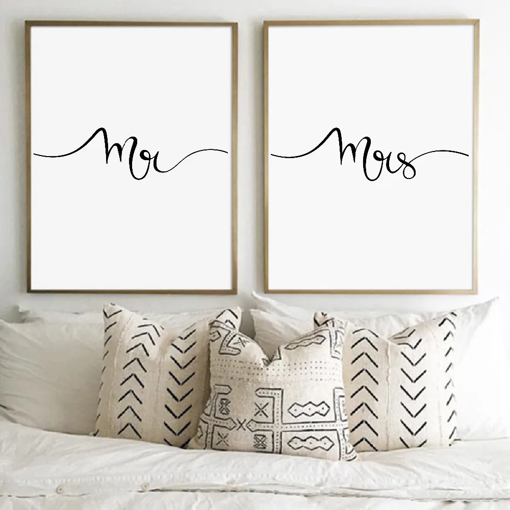 Us 2 87 20 Off Mr And Mrs Print Wall Art Canvas Poster Gifts For Newlyweds Bedroom Romantic Wall Decor Couples Print In Painting Calligraphy