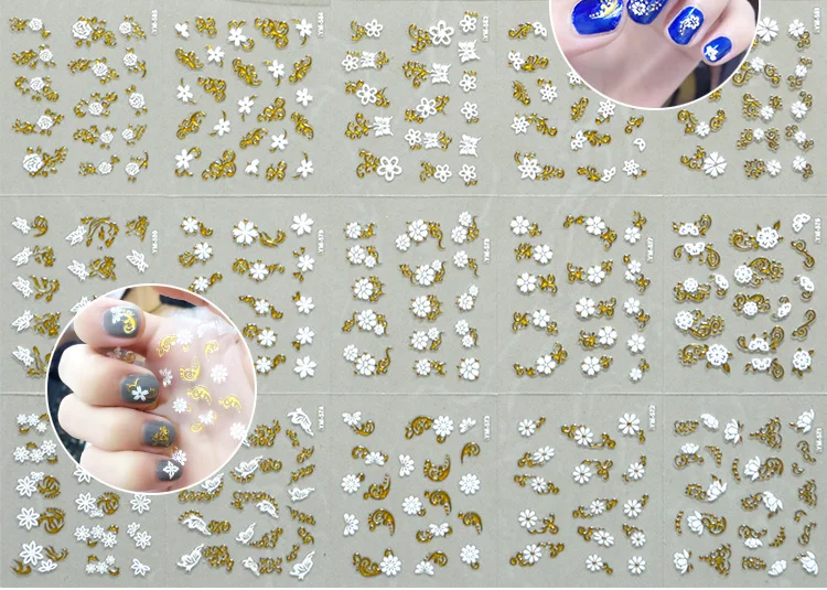 

hot-sell 30pcs New Design Self-adhesive Golden cute flower nail accessory stickers glitter custom nail art stickers paper Decals