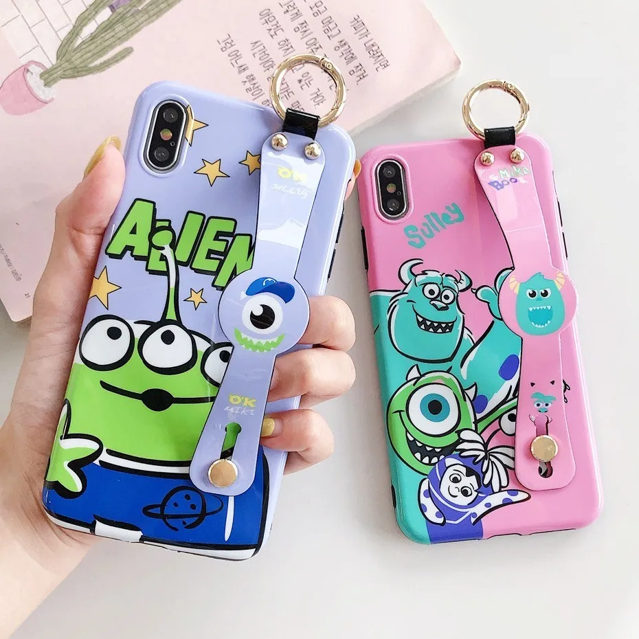 

Anime Case for iPhone XS Max XR X Toy Story Monsters University Wrist Strap Bracket Cover for iPhone 7 8 6 6S Plus Phone Case
