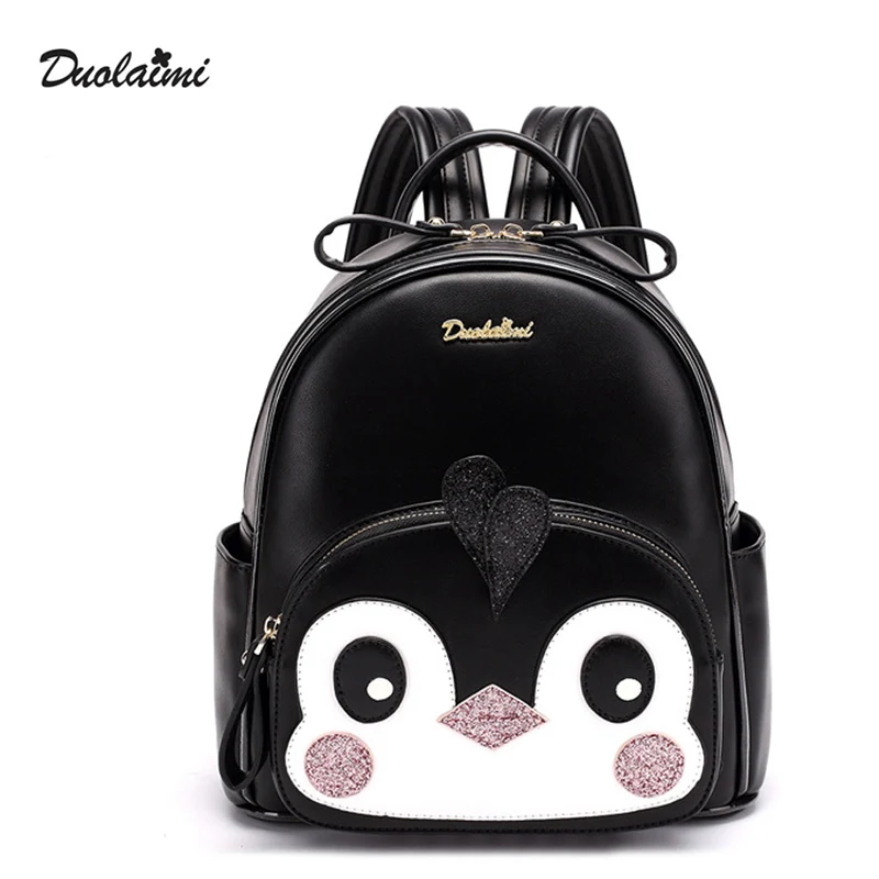 

DuoLaiMi Famous Brand Women Backpack Cute Penguin Lady's Small Backpacks For Teenage Girls High Quality PU Leather Travel Bags