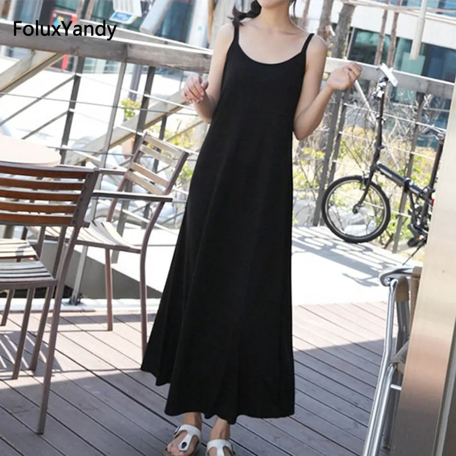 

Sleeveless Beach Casual Dress Plus Size 5 XL Women Spaghetti Strap Slim Stretched Summer Long Dress Black Vestidos HDFS14
