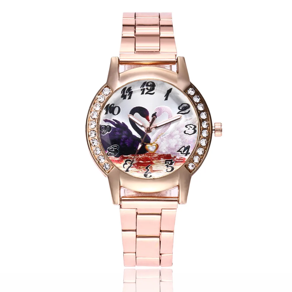 

Casual Lady Stainless Steel Watch 2018 Arabic Digital Scale Swan Image Seal Quartz Wrist Watch horloge dames leder a65