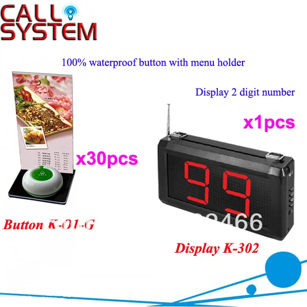 

Table Call Bell System K-302+O1-G+H for restaurant with 1-key call button with menu holder and display DHL free Shipping