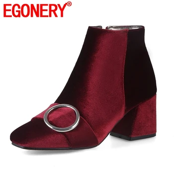 

EGONERY Elegant Women's booties high quality winter pumps plush 6.5cm higth heels Party engagement zip Ankle boots women shoes