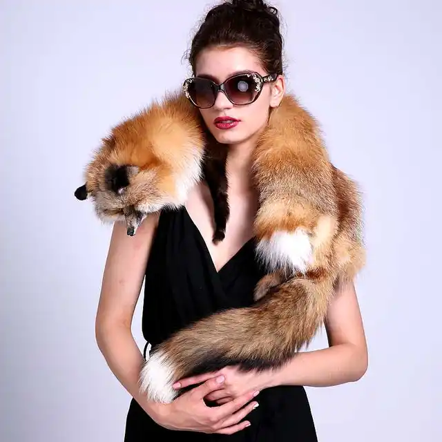 winter women natural fur scarf gray silver fox skin scarves animal fox