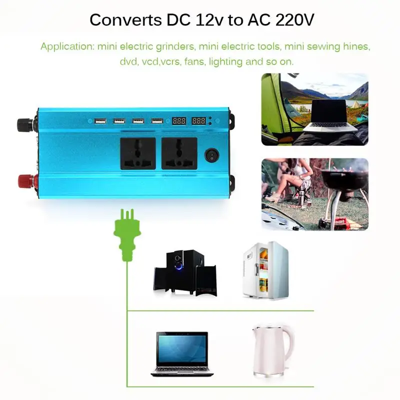4000 Вт автомобильный инвертор зарядное устройство DC 12 В в AC 220 В синусоидальный преобразователь интерфейсы трансформатор напряжения адаптер с 4 USB