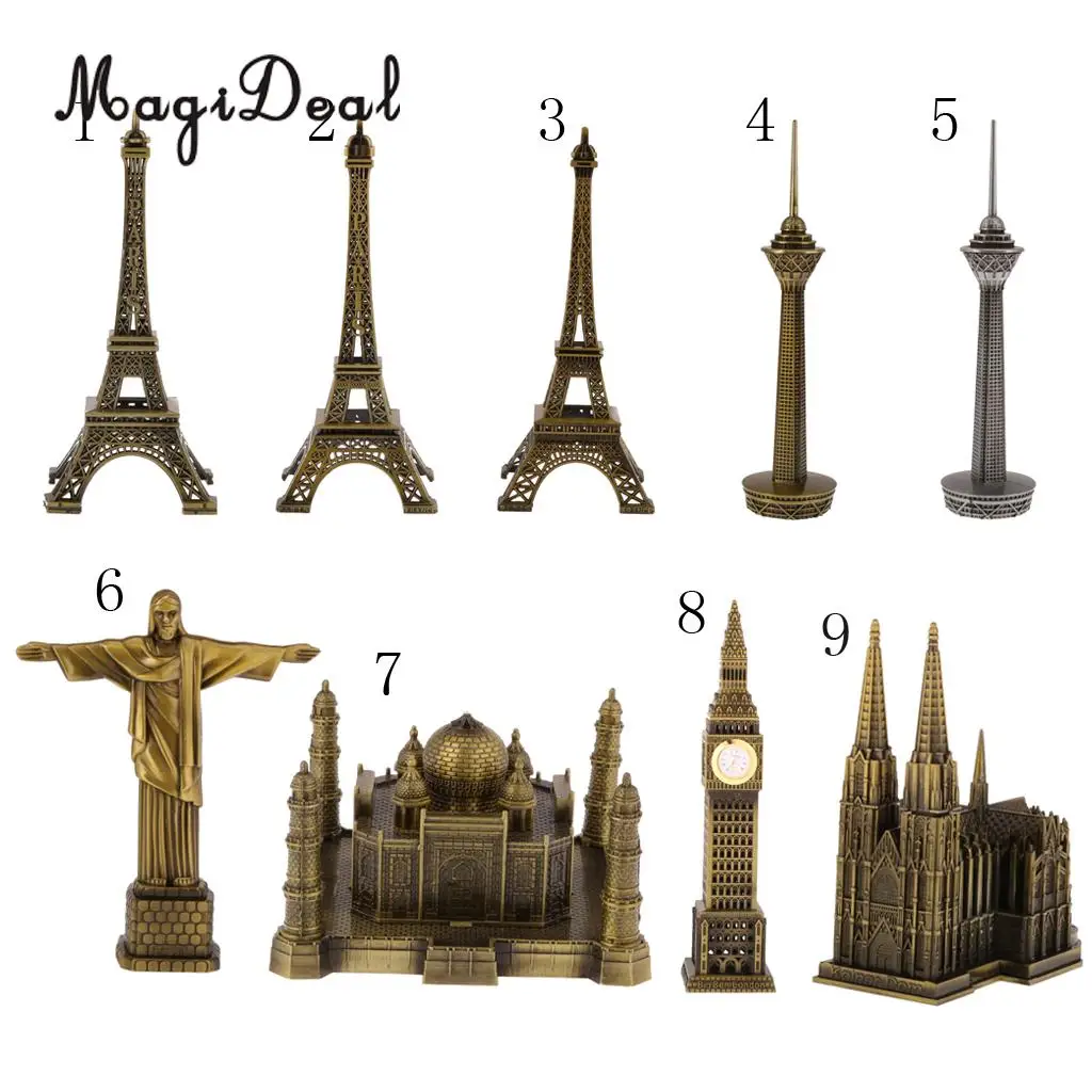

MagiDeal Retro World Architecture Model Paris Eiffel Milad Tower Famous Landmark Figurine Miniature Craft Vintage Home Decor
