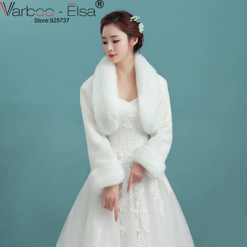 Varboo Elsa 2018 Winter Wedding Coat Bridal Jacket Ivory Faux Fur