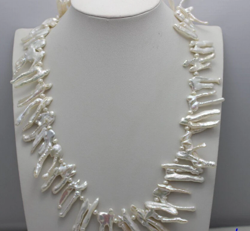 

FREE SHIPPING>>>@@ > N3347 White Freshwater pearl necklace 13x32mm 20.5INCH Alloy "handmade
