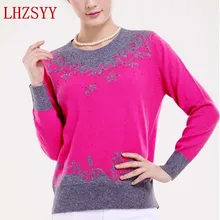New winter Ms. intarsia Cashmere Sweater round neck Sweaters knit middle-aged Slim Warm Fashion wild Cashmere pullover Female