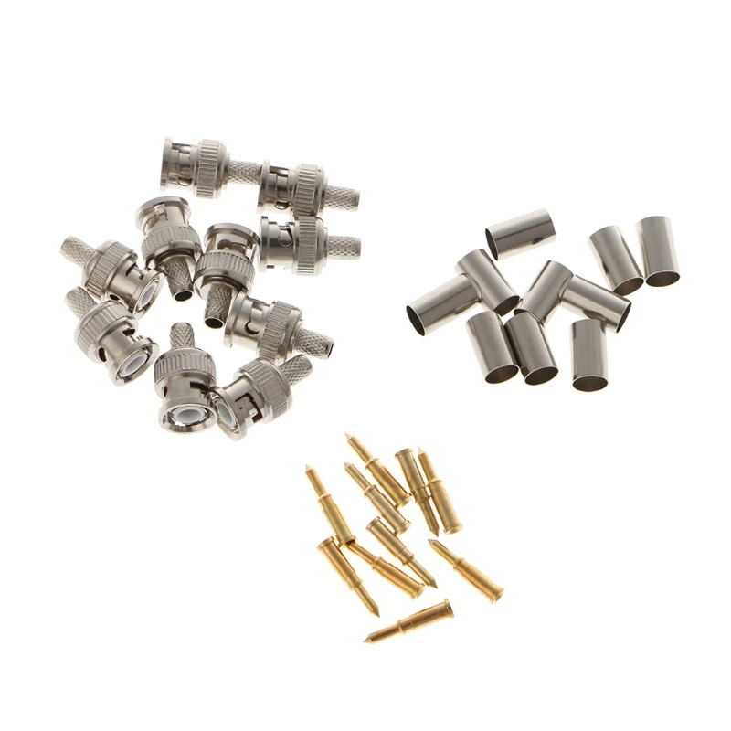 

10 Sets 3 Piece Professional BNC Male RG59 Plug Crimp Connectors Coaxial Cables L15