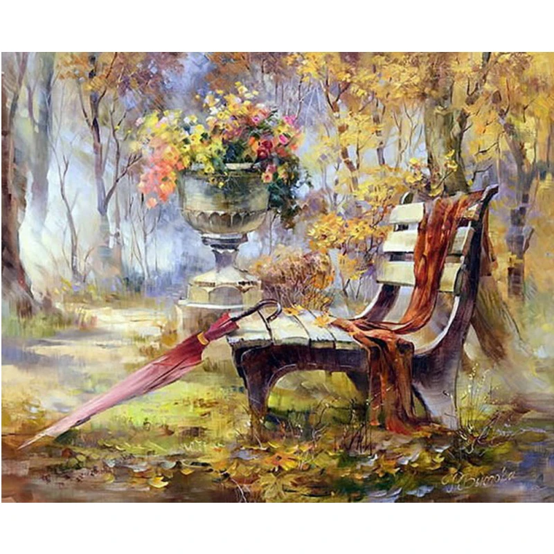 

Diamond Embroidery Landscape Full Color Layout Embroidery With Beads Kits for Embroidery Diamond Mosaic Umbrellas and trees YZ01