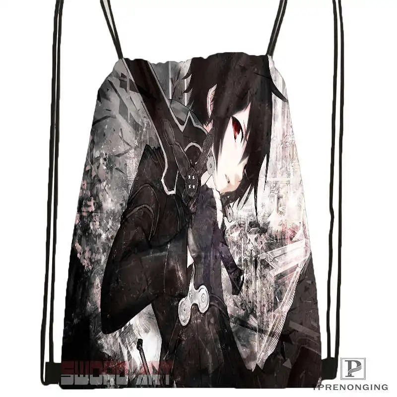 Drawstring Backpack Пользовательский меч Кирито художественная походная сумка на шнурке для мужчин и женщин милый рюкзак дети ранец(черная спина) 31x40 см#20180611-03-151 - Цвет: Drawstring Backpack