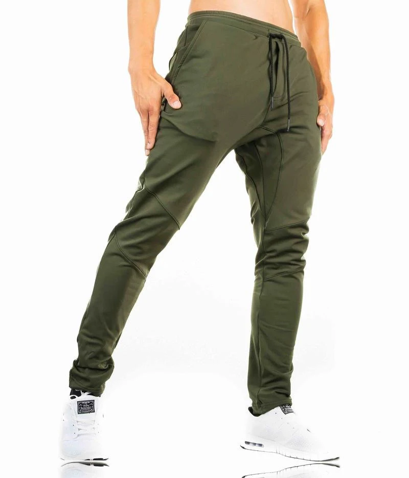 Мужские осенние и зимние футбольные повседневные спортивные трендовые новые обтягивающие хлопковые брюки для фитнеса бодибилдинга - Цвет: Армейский зеленый