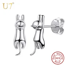 U7 925 пробы серебряные серьги в виде кота минималистичные милые серьги-гвоздики Brincos подарок на день матери подлинные серебряные женские ювелирные изделия SC10