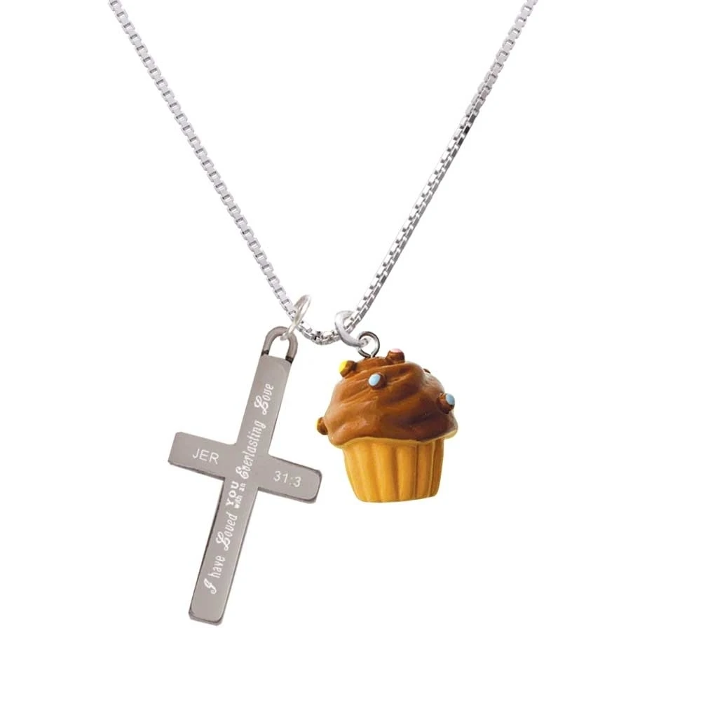 Resin Vanilla Cupcake with Chocolate Frosting - Everlasting Love - Cross Necklace